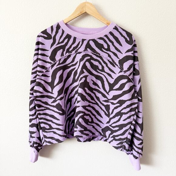 SUNDRY | Femme Zebra Sweatshirt Purple Black Animal Print Cropped | Size Medium - Picture 1 of 6